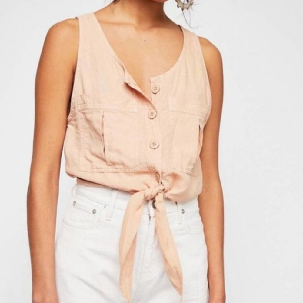 Free People Pink Front Tie Tank Top | Large